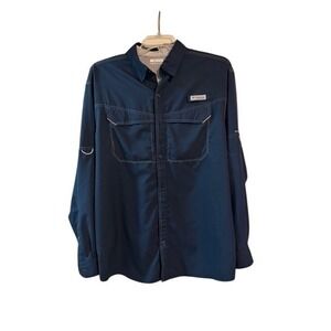 Columbia PFG Mens L Navy Blue Low Drag Offshore Fishing Shirt Long Sleeve FM7074